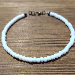 White Beaded Men's Bracelet, Handmade Men's Bracelet, Matte White, 8 Inches